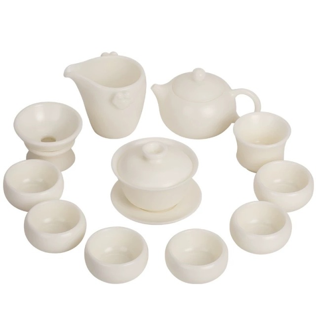 Handmade White Porcelain Sheep Jade Porcelain Premium Tea Set