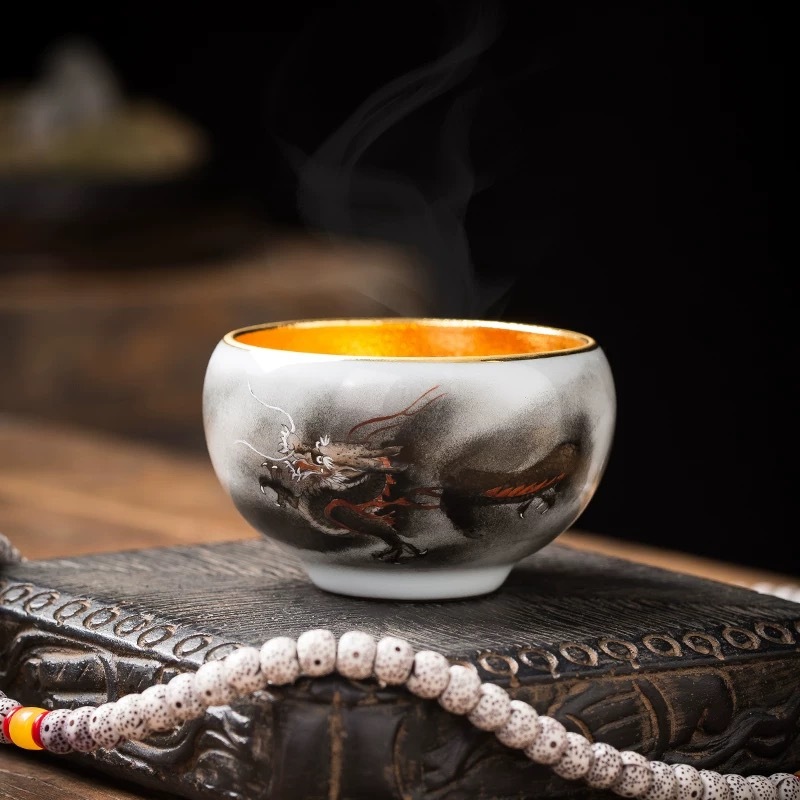 Dragon Phoenix Gold Leaf Marigold Teacup